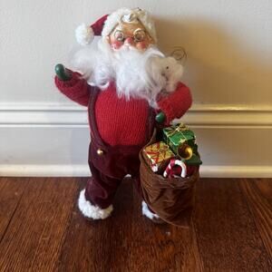 Vintage Santa Claus Christmas Ornament Doll Figure Plastic Face 11" McClures